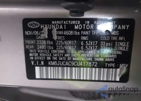2012 Hyundai Tucson Gls from USA, damaged, VIN KM8JUCAC9CU417872